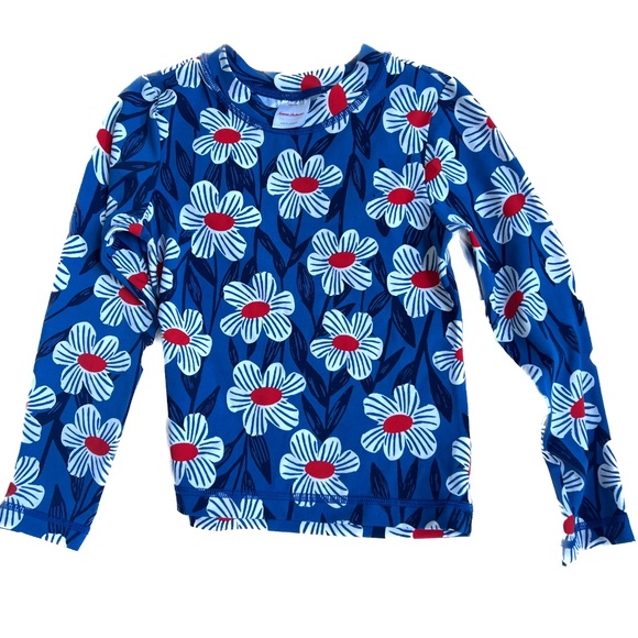 Hanna Andersson Rash Guard Long Sleeve Blue w. White Flowers Size 5 Floral - Picture 2 of 4